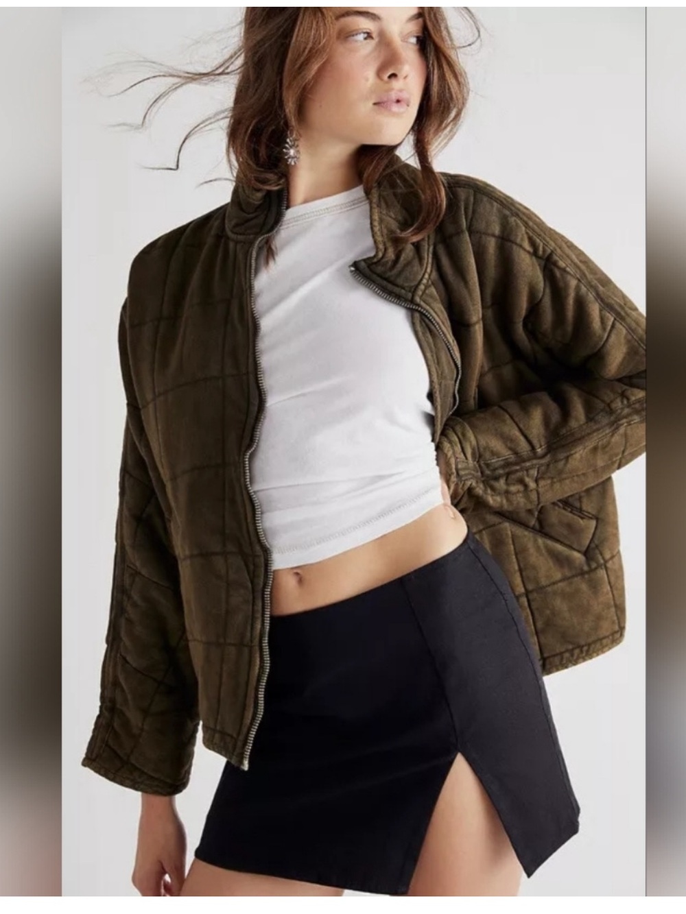 Free People Dolman Quilted Knit Jacket Medium Army Green - Picture 4 of 9